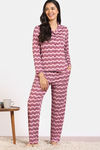 Zivame Print Fusion Knit Poly Pyjama Set - Coral Reef — thumbnail 2